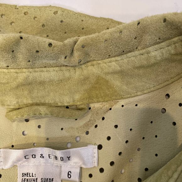 Co & Eddy Light Green Suede Eyelet Button Down Collared Shirt Sz 6 Leather - Picture 7 of 14